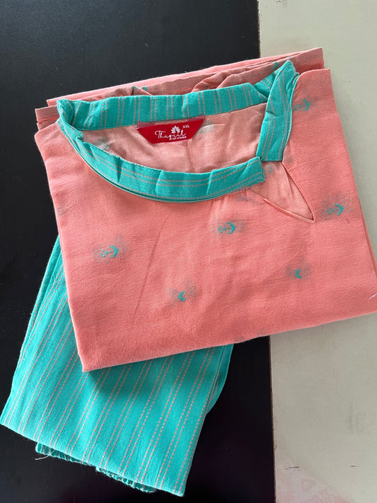 AS088 Handloom Cotton Kurta Set (Top pant )