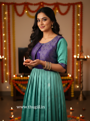 Blue Silk Pleated Maxi