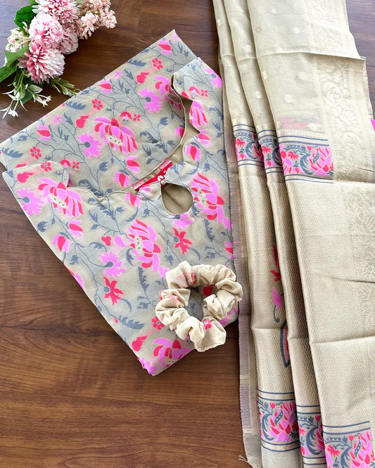 T102 Banaras cotton kurta set (Top-Dupatta) (Pre Order 20-25 days)