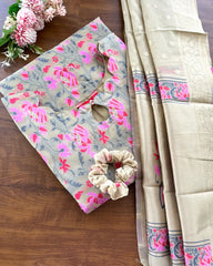 T102 Banaras cotton kurta set (Top-Dupatta)