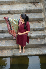 T478 Indira (Maroon) - Kurta Set (Top - Dupatta)
