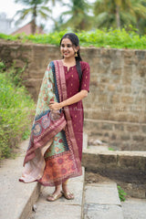 T478 Indira (Maroon) - Kurta Set (Top - Dupatta)
