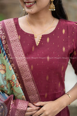 T478 Indira (Maroon) - Kurta Set (Top - Dupatta)