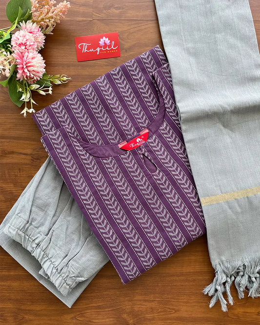 T144 Purple Handloom Cotton Kurta Set