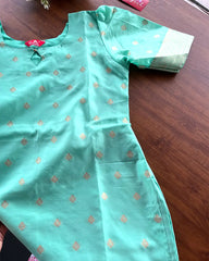 T199 Turquoise Banaras ArtSilk Kurta Set (Top-Dupatta)