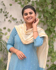T040 Water Blue Butter Silk Kurta Set