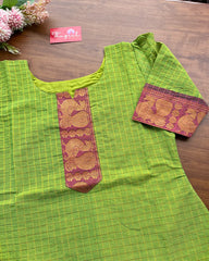 T140 Green Purple Cotton Kurta Set (Top-Dupatta)