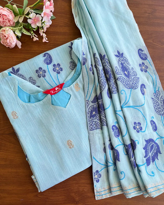 T125 Sky Blue Jamdani Kurta Set (Top-Dupatta)