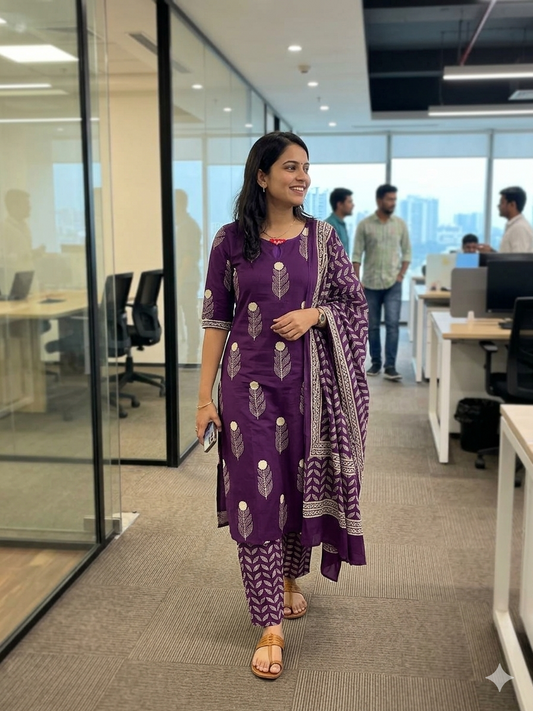 T357 Yashika - Cotton Hand-block Printed Kurta Set (Pre order 20-25 days)