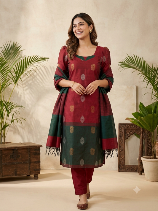 T496 Nandhini (Red) - Kurta Set