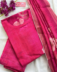 T037 Pink linen kurta set 3 pc
