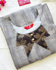 T048 LUXE - Grey Jute Silk Kurta Set (Top-Dupatta)