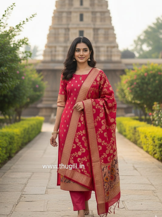 T092 Rani Pink - 2 Banaras Cotton Kurta Set (PRE ORDER 20-25 days)