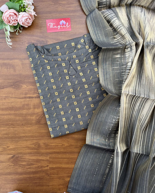 T269 Smoky Grey Kurta Set (Top - Dupatta)