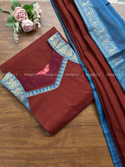 T330 Maroon Chettinad Cotton Kurta Set (Top-Dupatta)