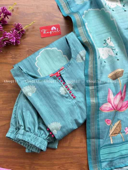 T273 Blue Pichwai Kurta Set