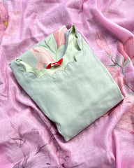 T213 Sage Blush Grace Kurta Set (Top-Dupatta )