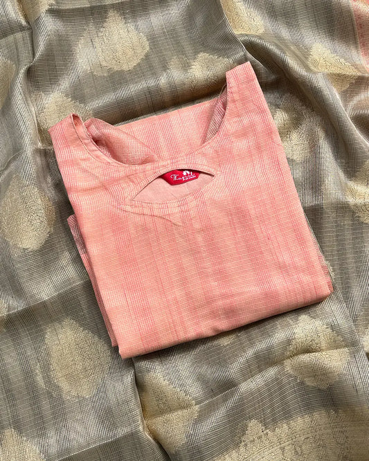 T214 Pink Kota Banaras Kurta Set (Top - Dupatta)