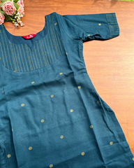 T235 Teal Handloom Cotton Kurta Set