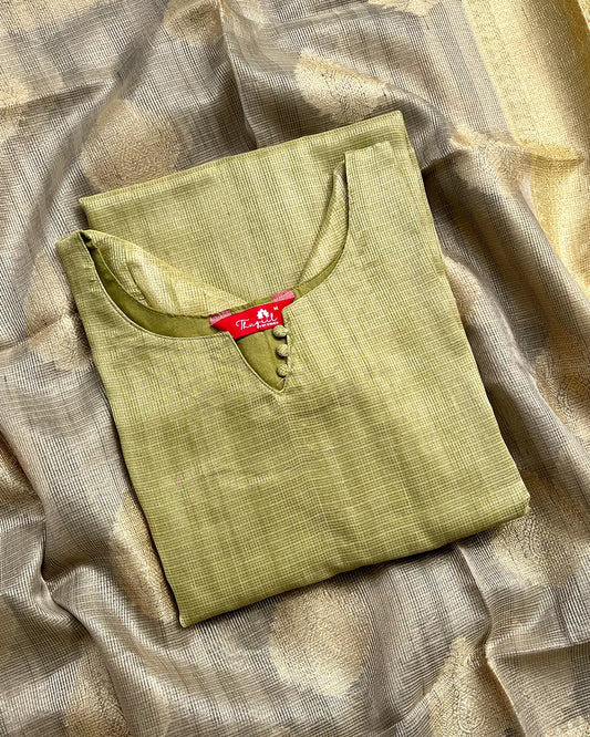 T215 Lime Kota Banaras Kurta Set (Top - Dupatta)
