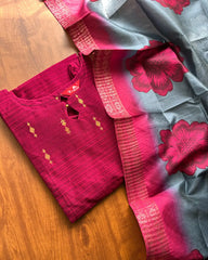 T226 Berry Blush Silk Kurta Set (Top - Dupatta)