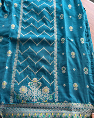 T185 Peacock Cotton Banaras Kurta Set (Top-Dupatta)