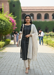 T176 Black Mist Handloom Cotton Kurta Set