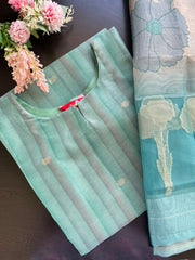 T077 Turquoise Soft Tissue Silk Kurta Set