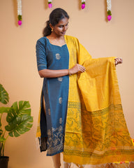 T203 Teal Gold Elegance Kurta Set (Top - Dupatta)