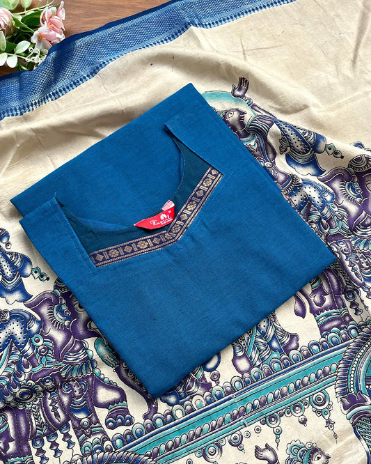 T212 Kalamkari Rhythm Silk Kurta Set (Top - Dupatta)