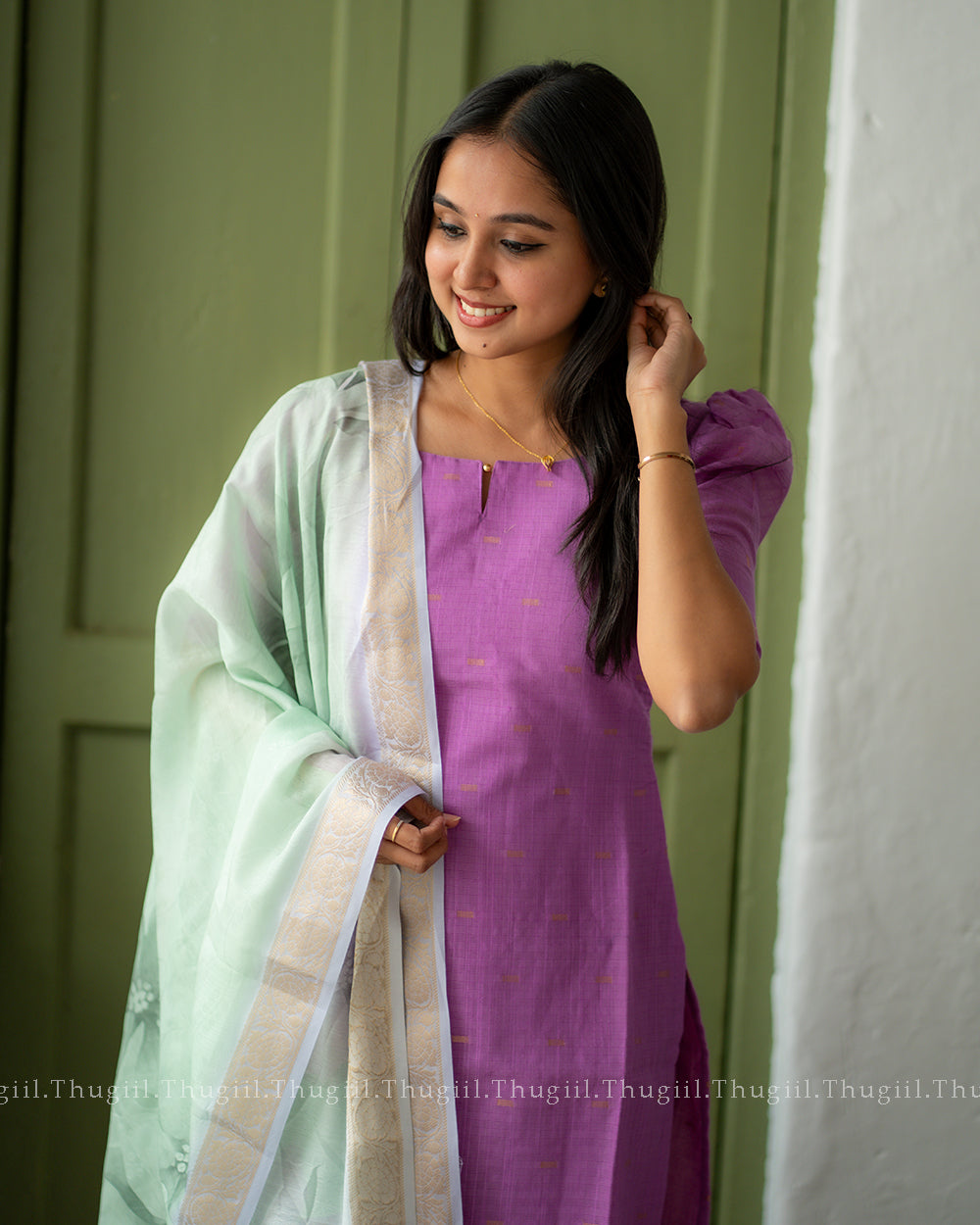T325 Lavender Meadow Kurta Set (Top-Dupatta)