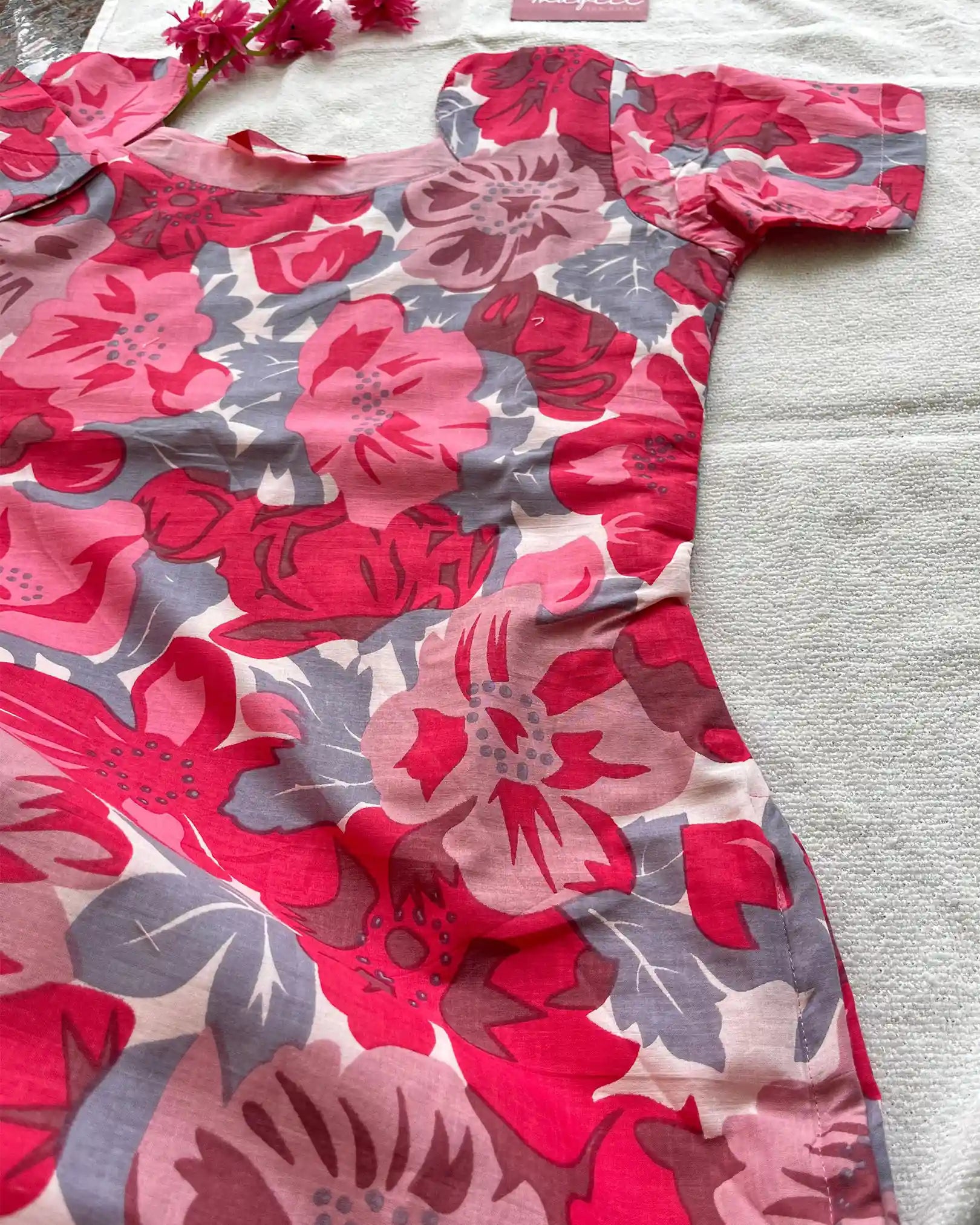 T016 Pink floral kurta