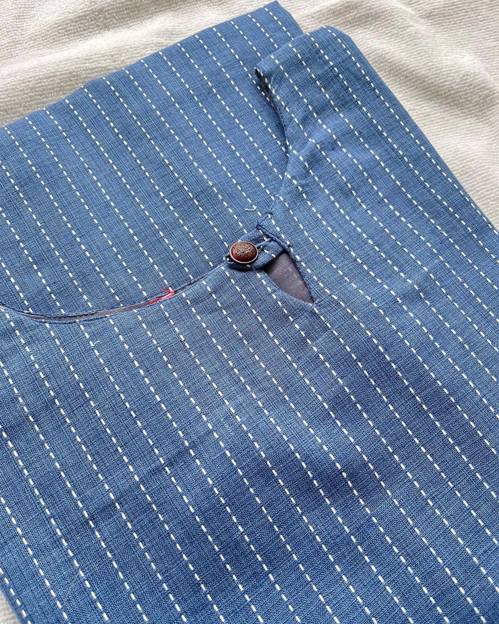 T005 Blue handloom cotton kurta
