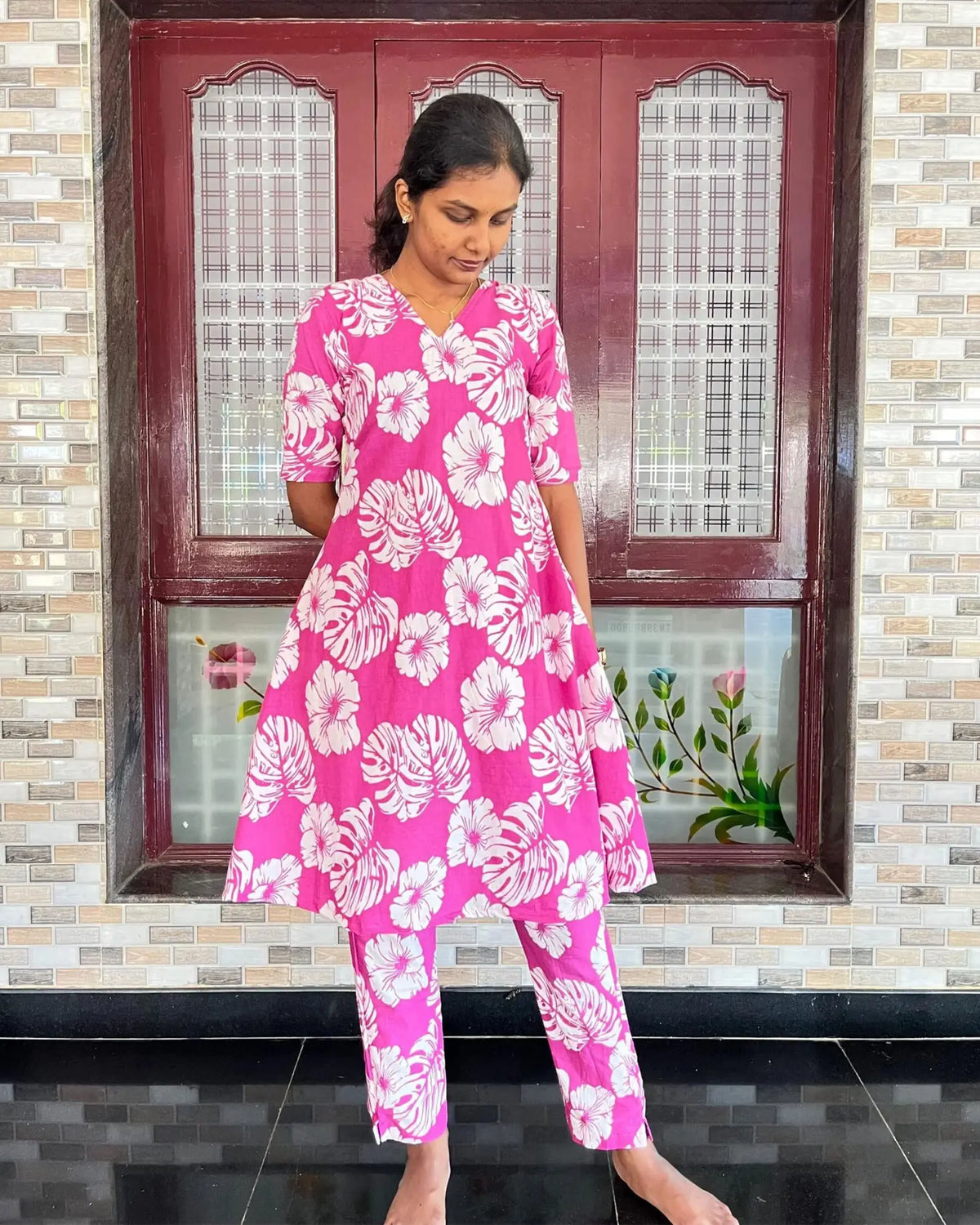 T015 Pink Cotton A line Co Ord