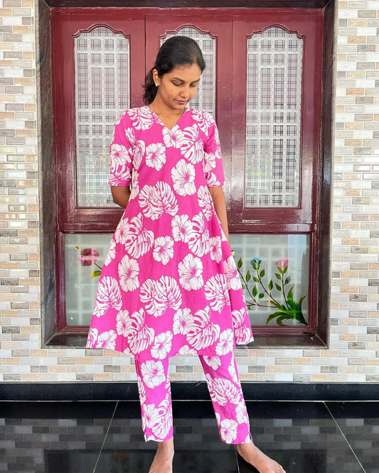 T015 Pink Cotton A line Co Ord