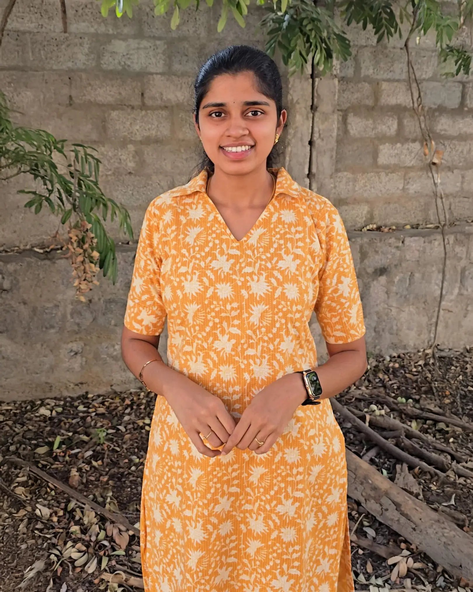 T013 Mustard yellow cotton kurta set