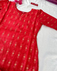 T026 Red katan silk kurta set