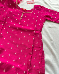 T018 Pink Slub Silk Kurta Set