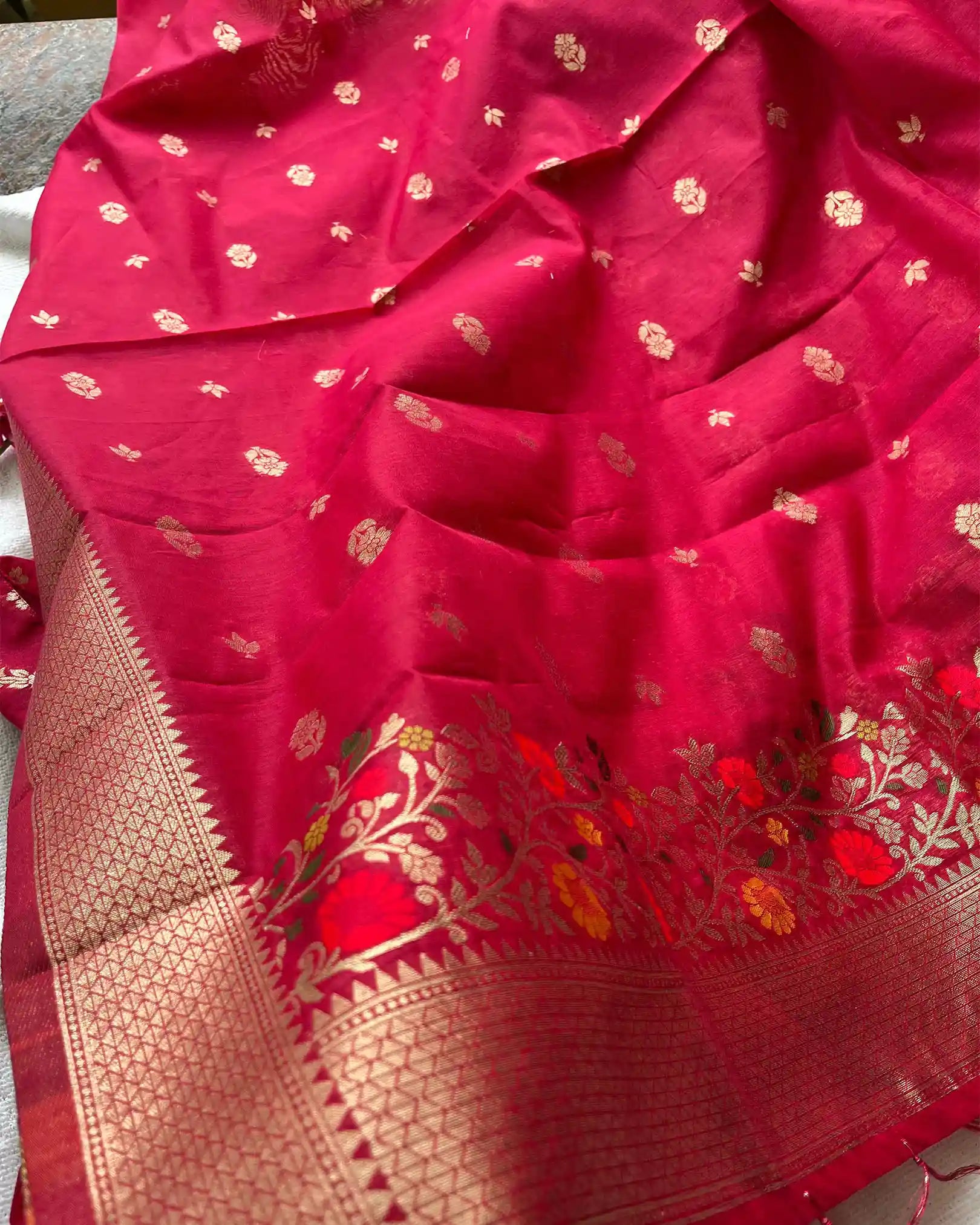 T024 Rani pink banarasi cotton kurta set (Pre order 10-15 days)