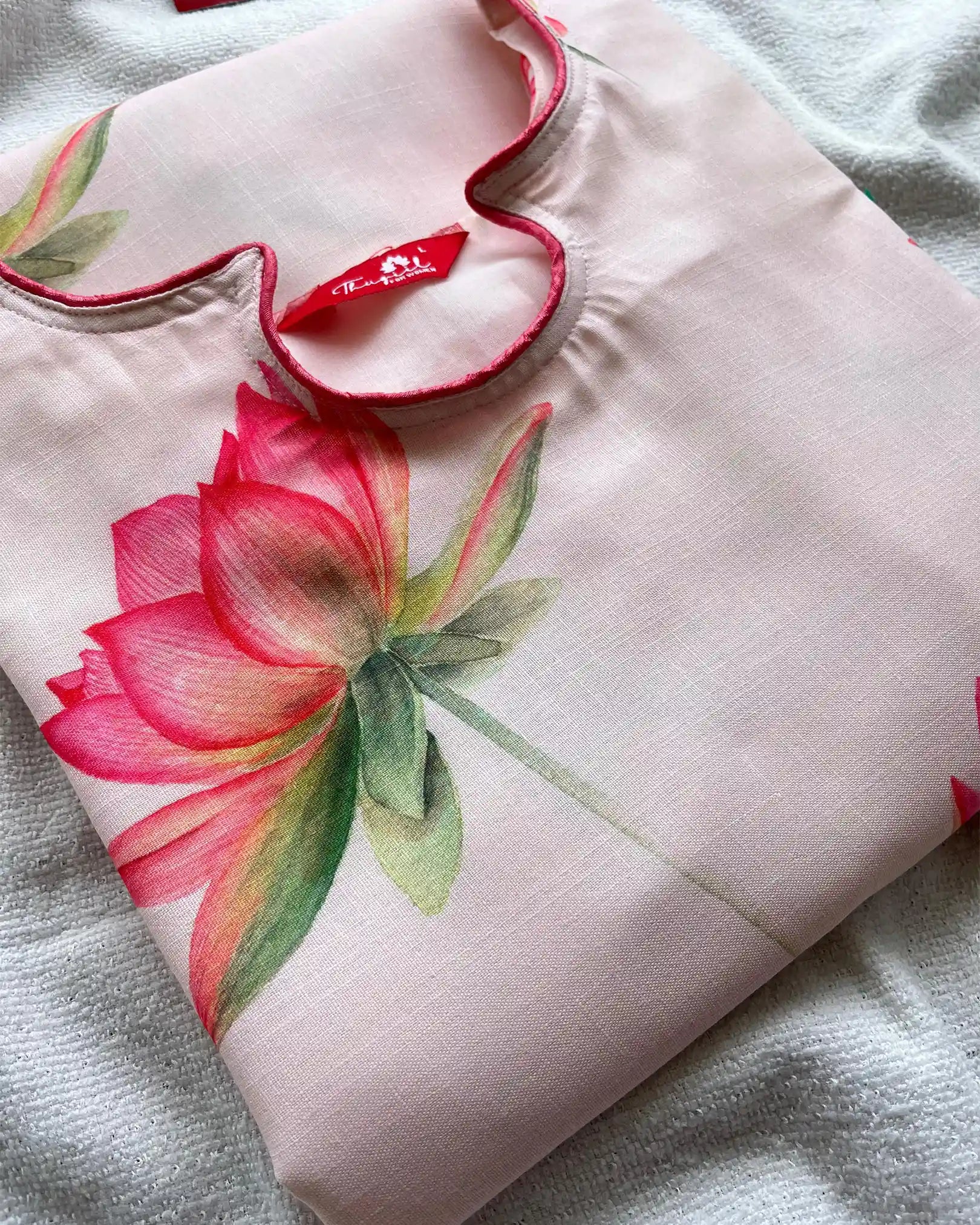 T014 Lotus Printed Linen kurta