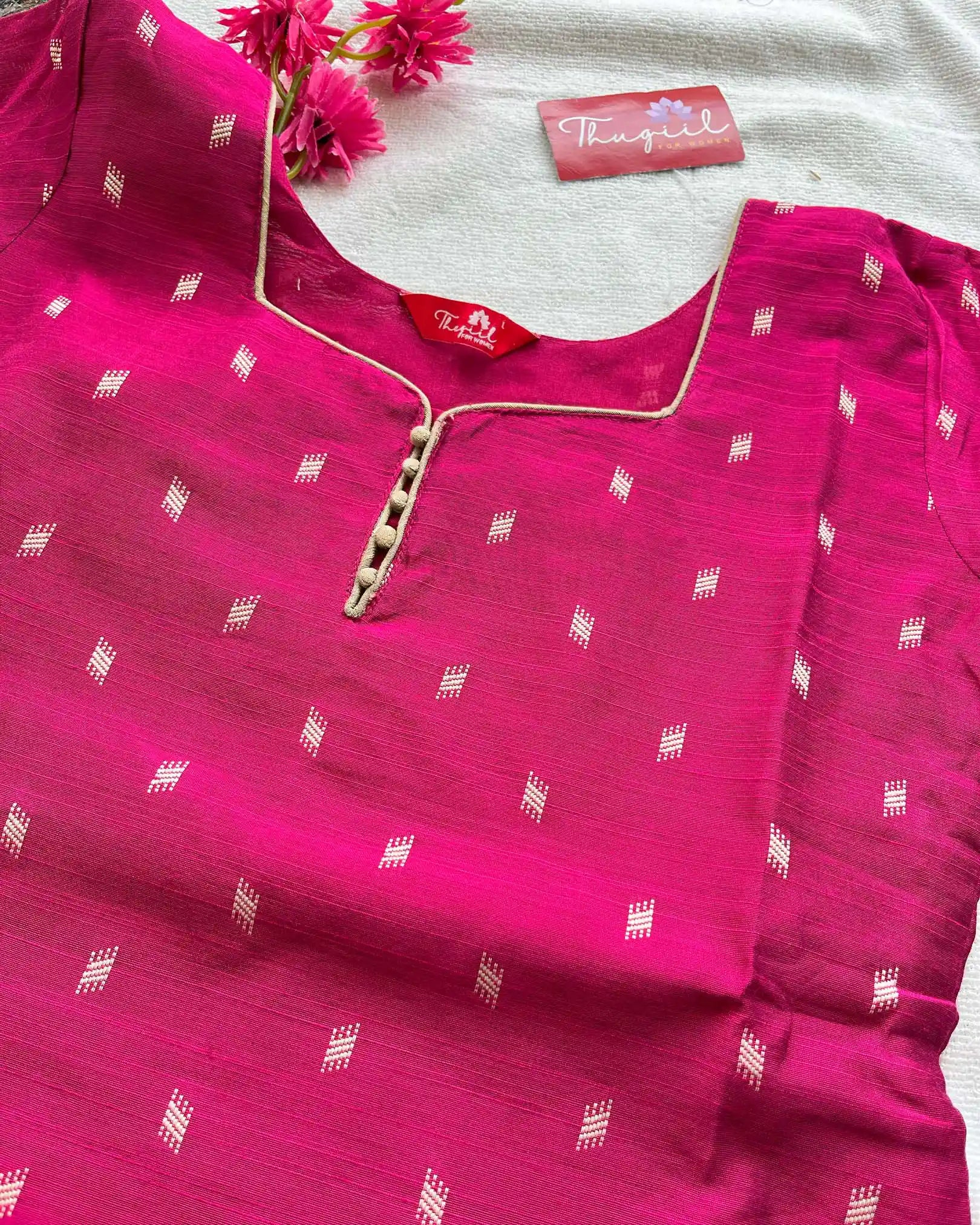 T018 Pink Slub Silk Kurta Set