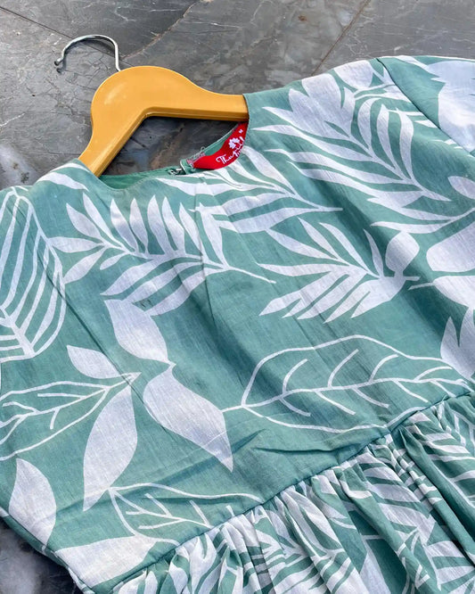 T028 Sea green cotton peplum top