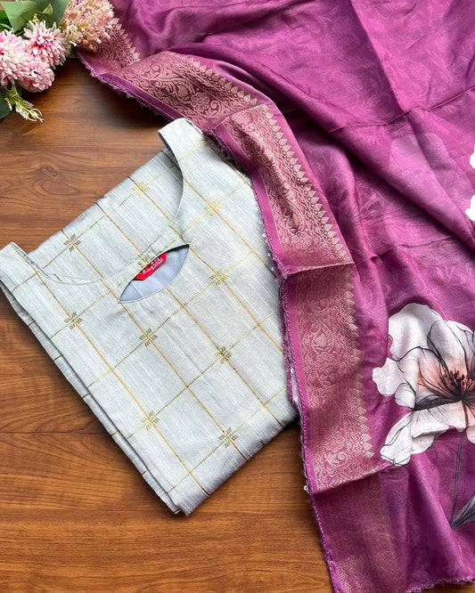 T233 Royal Plum Kurta Set (Top - Dupatta)