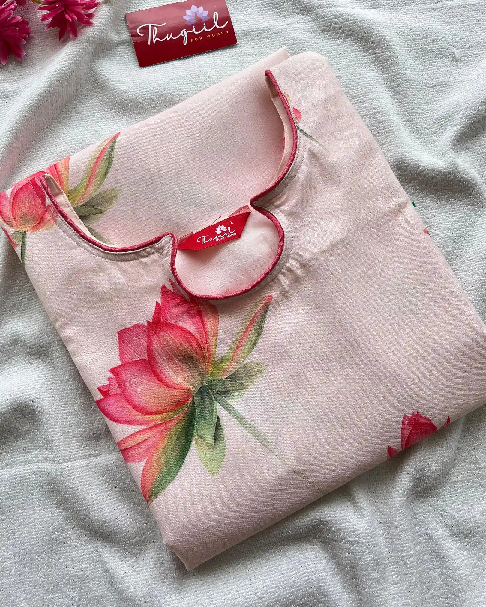 T014 Lotus Printed Linen kurta