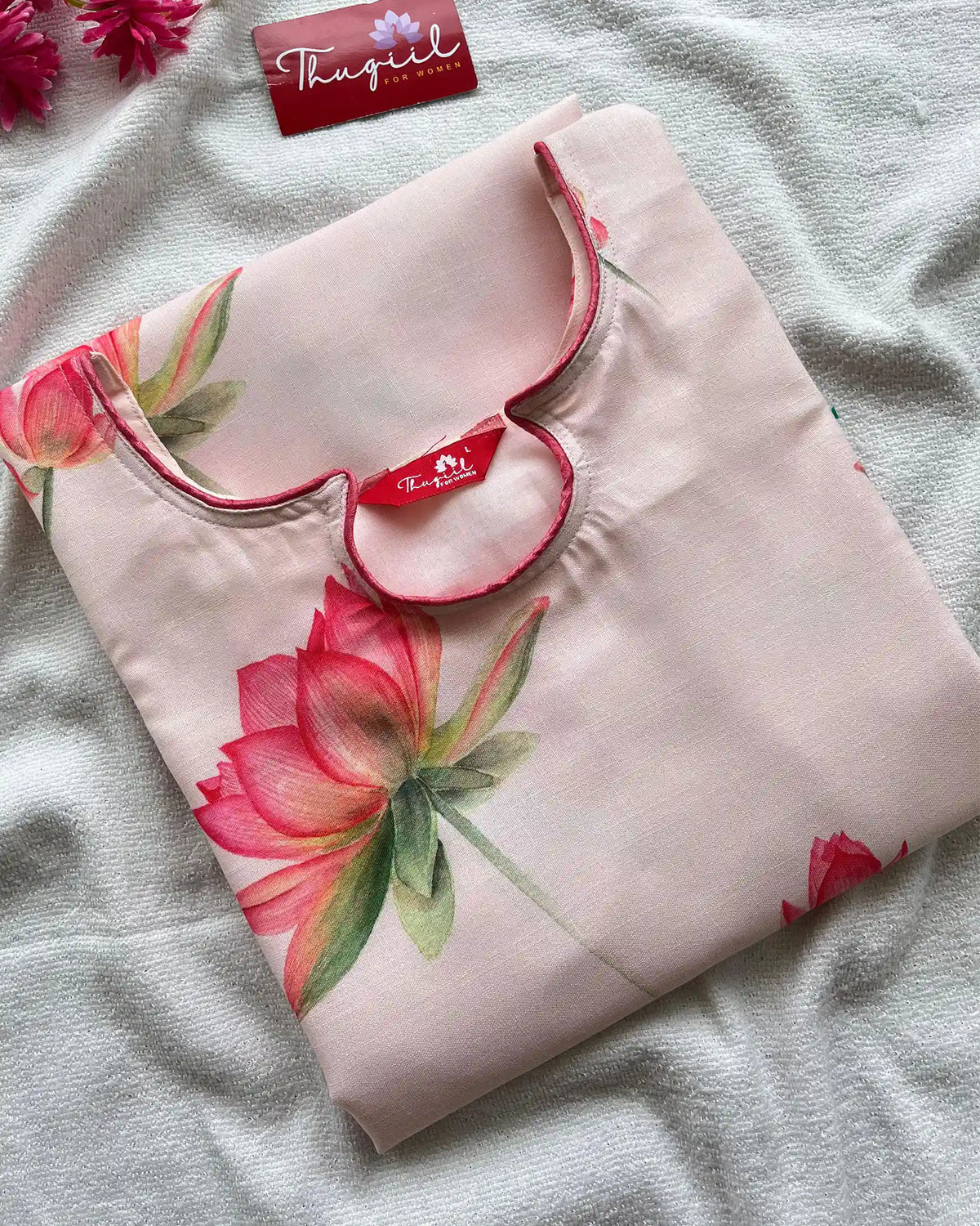 T014 Lotus Printed Linen kurta