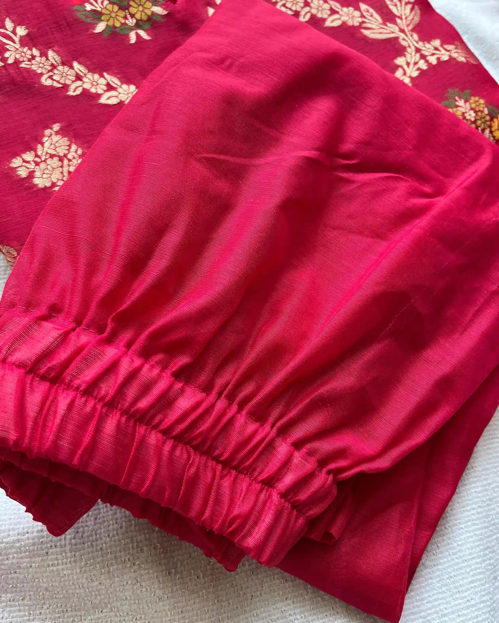 T024 Rani pink banarasi cotton kurta set (Pre order 10-15 days)