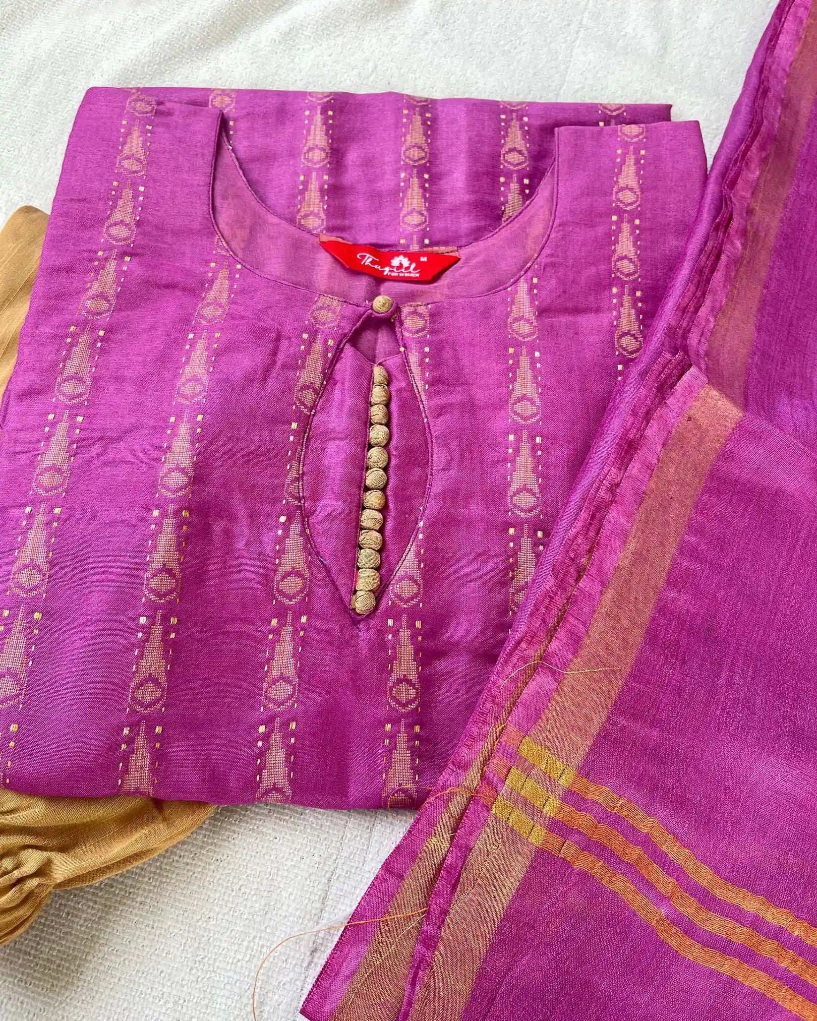T023 Pink Purple katan silk kurta set