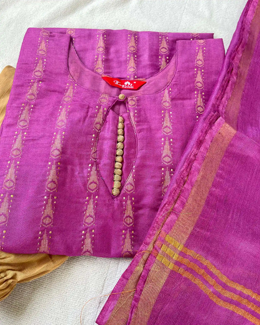 T023 Pink Purple katan silk kurta set