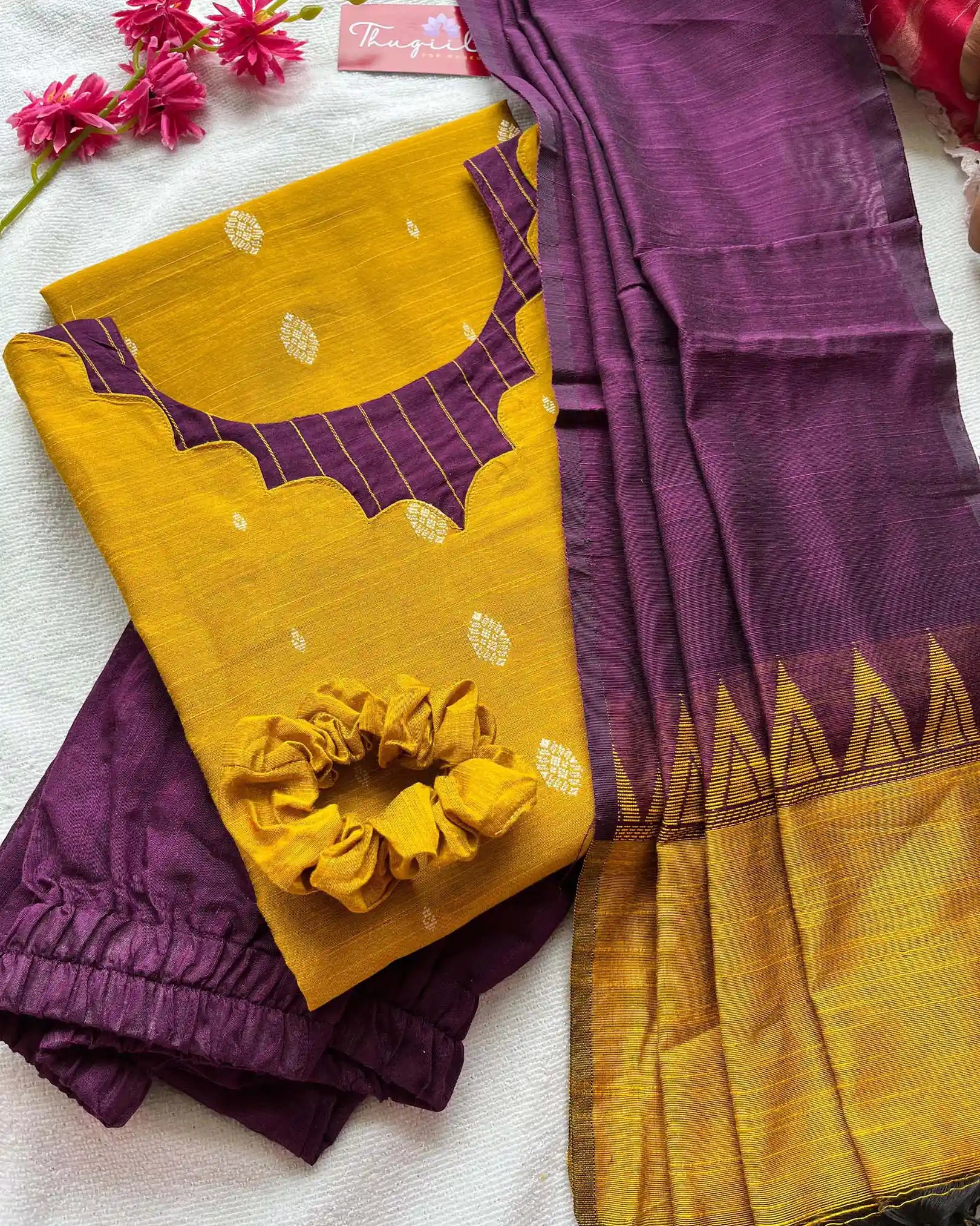 T032 Marigold slub silk kurta set