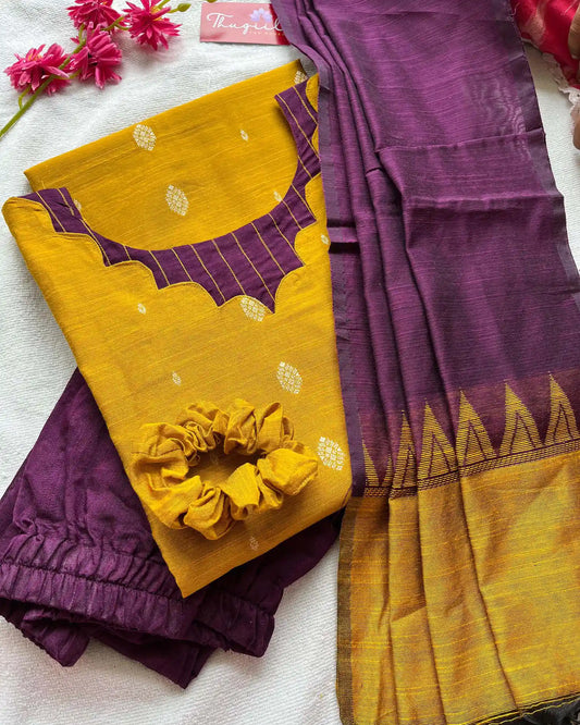 T032 Marigold slub silk kurta set